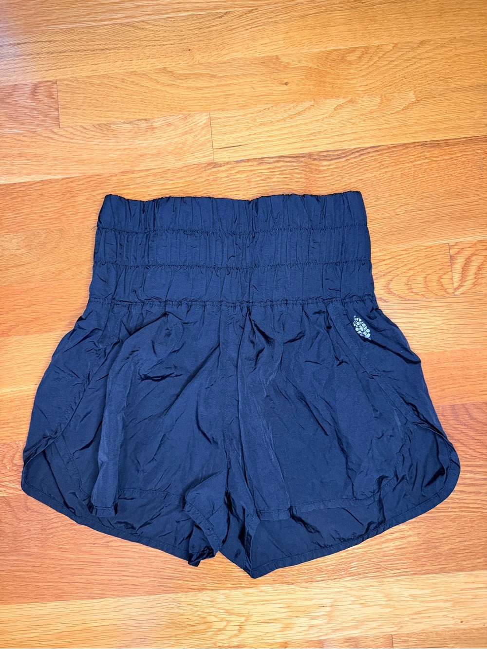Free People FP Movement High Rise Running Shorts Small Black Smocked Waist